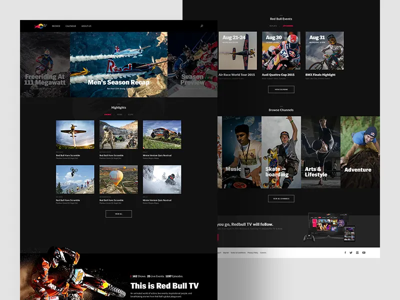 Red Bull TV event and channel website design